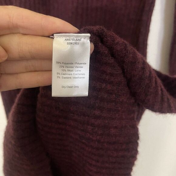NEW! ATM Cashmere blend long sleeve wide rib sweater dress dark red small $395 - Picture 4 of 7